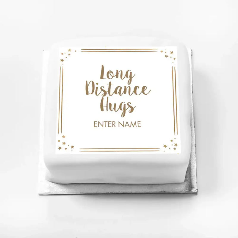 Personalised Slogan Gift Cake – Rose Gold Dots Long Distance Hugs With Name Personalised Cake