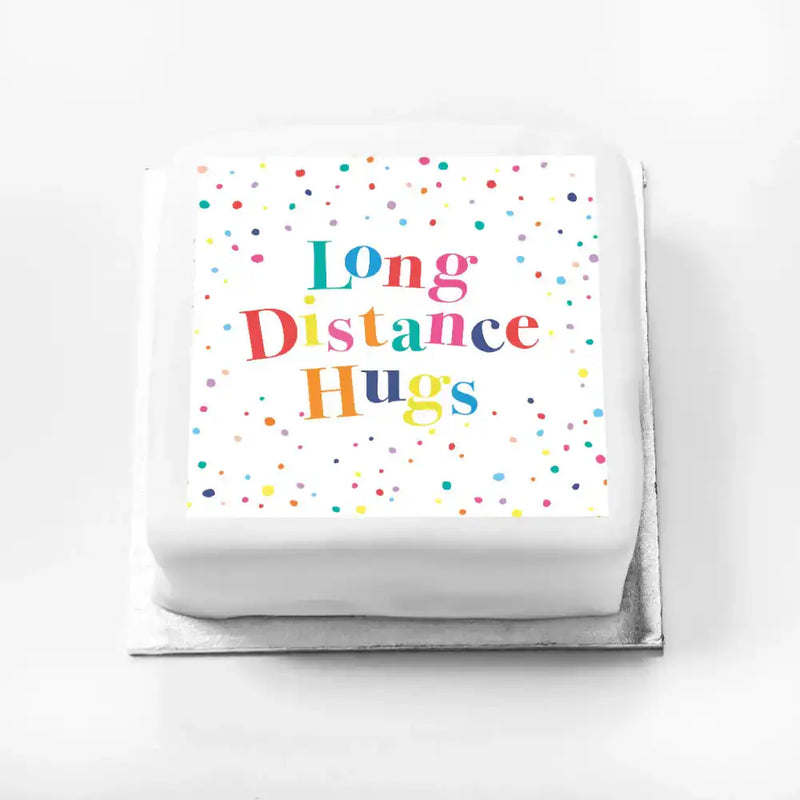 Personalised Slogan Gift Cake – Pastel Dots Long Distance Hugs Without Name Personalised Cake