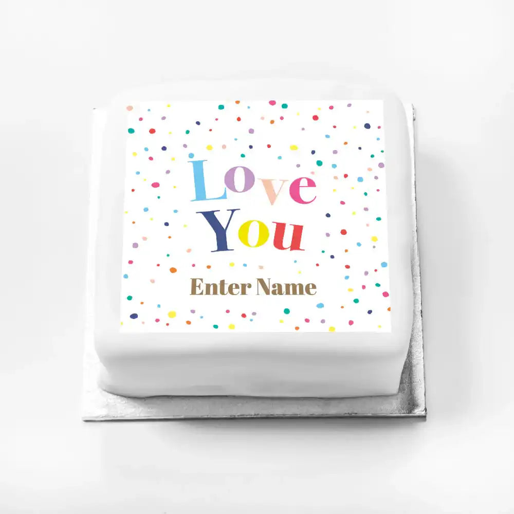 Personalised Slogan Gift Cake – Pastel Dots Love You With Name Personalised Cake
