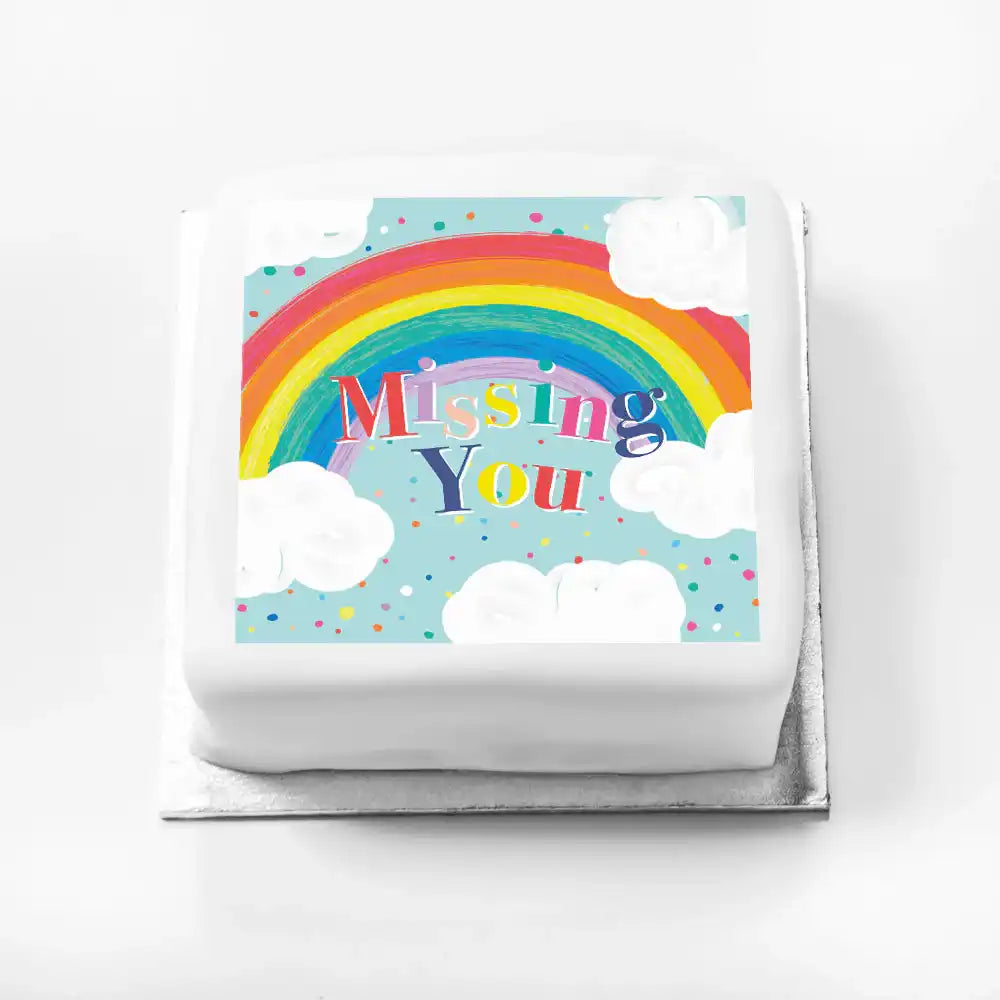 Personalised Slogan Gift Cake – Rainbow Blue Missing You Without Name Personalised Cake