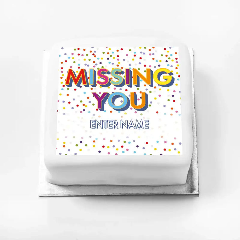 Personalised Slogan Gift Cake – Bright Dots Missing You With Name Personalised Cake
