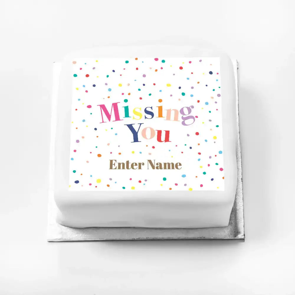 Personalised Slogan Gift Cake – Pastel Dots Missing You With Name Personalised Cake