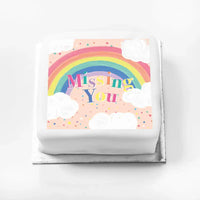 Personalised Slogan Gift Cake – Rainbow Pink Missing You Without Name Personalised Cake