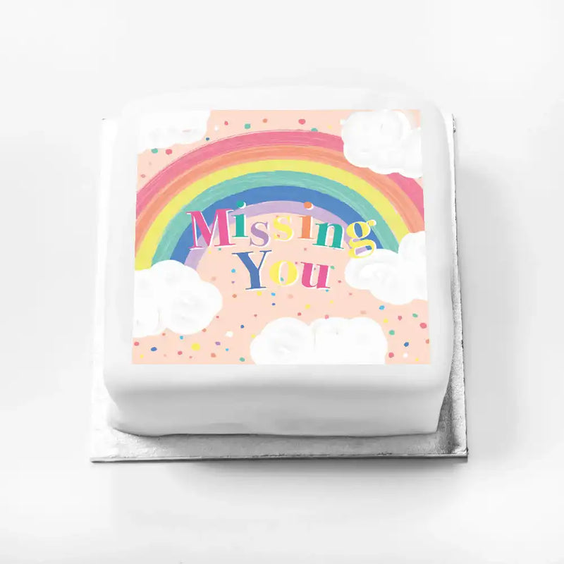 Personalised Slogan Gift Cake – Rainbow Pink Missing You Without Name Personalised Cake