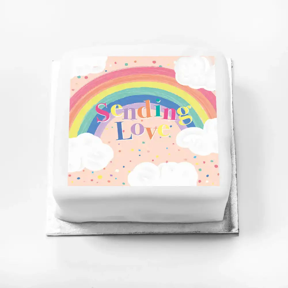 Personalised Slogan Gift Cake – Rainbow Pink Sending Love Without Name Personalised Cake