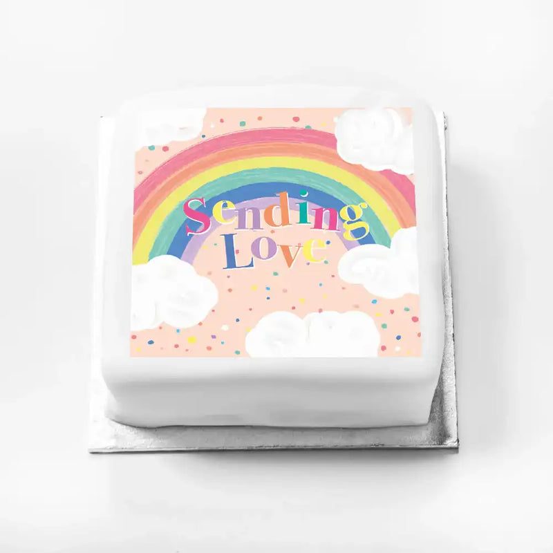 Personalised Slogan Gift Cake – Rainbow Pink Sending Love Without Name Personalised Cake