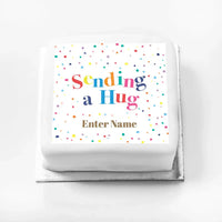 Personalised Slogan Gift Cake – Pastel Dots Sending a Hug With Name Personalised Cake