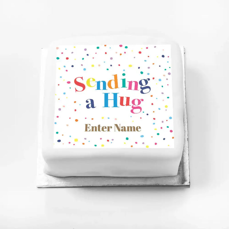 Personalised Slogan Gift Cake – Pastel Dots Sending a Hug With Name Personalised Cake