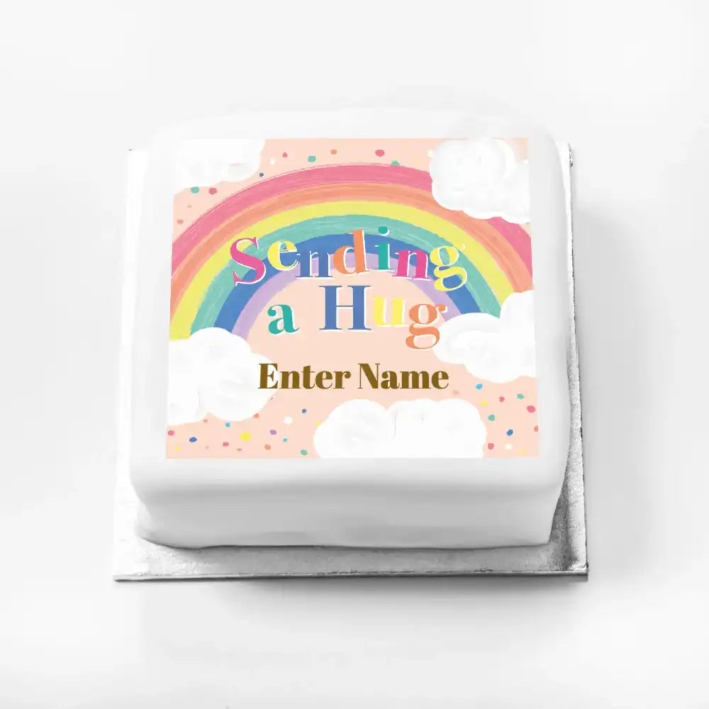 Personalised Slogan Gift Cake – Rainbow Pink Sending a Hug With Name Personalised Cake