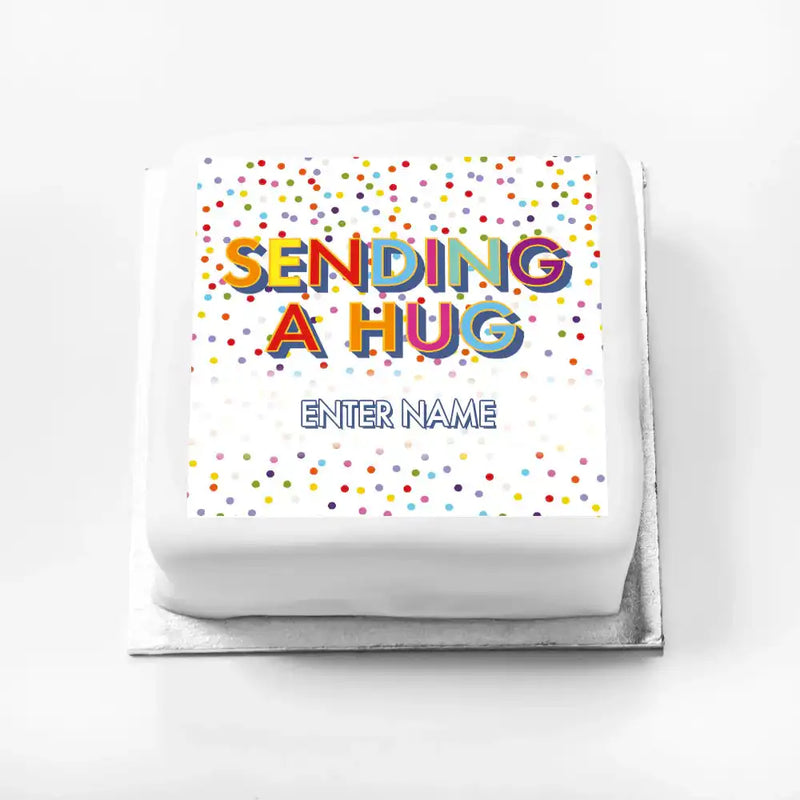 Personalised Slogan Gift Cake – Bright Dots Sending a Hug With Name Personalised Cake
