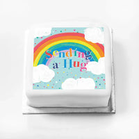Personalised Slogan Gift Cake – Rainbow Blue Sending a Hug Without Name Personalised Cake