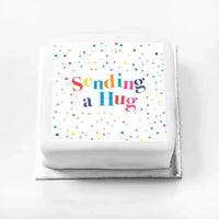 Personalised Slogan Gift Cake – Pastel Dots Sending a Hug Without Name Personalised Cake