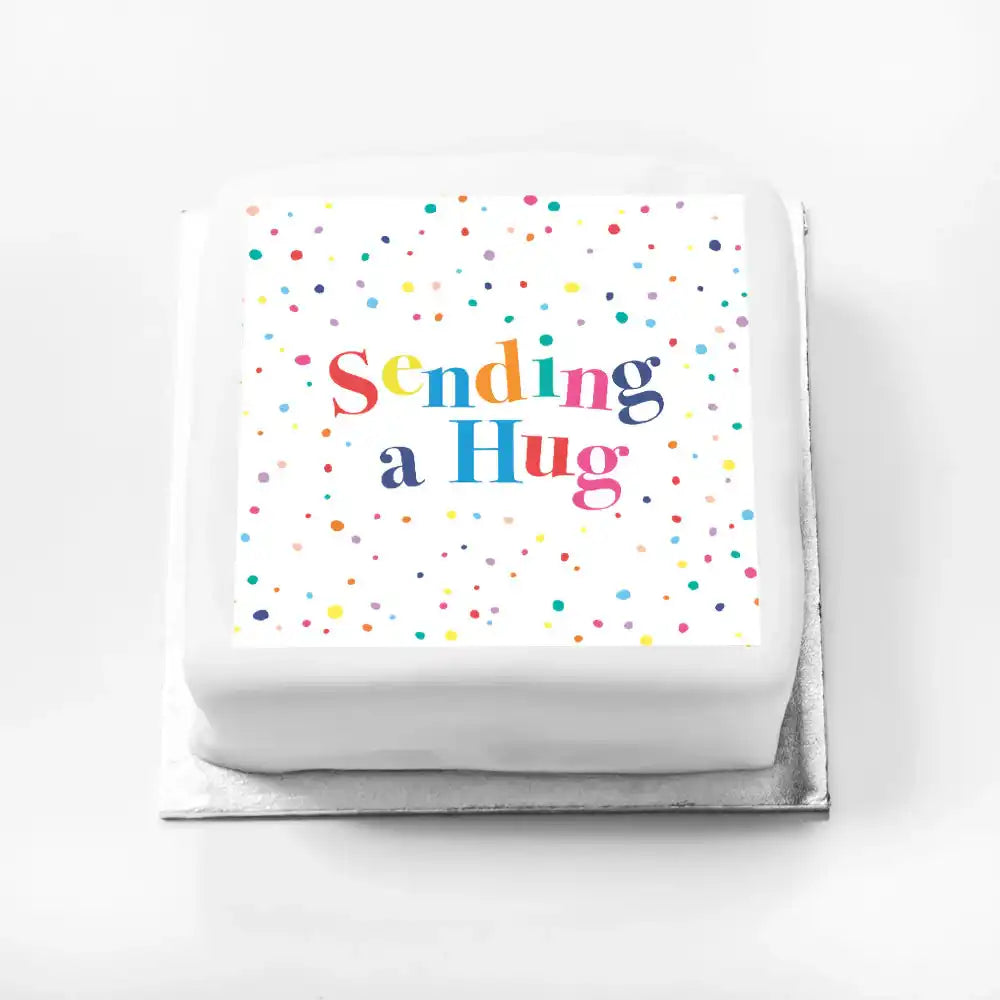 Personalised Slogan Gift Cake – Pastel Dots Sending a Hug Without Name Personalised Cake