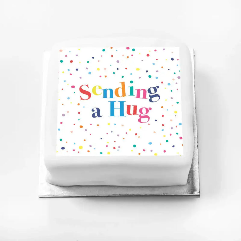 Personalised Slogan Gift Cake – Pastel Dots Sending a Hug Without Name Personalised Cake