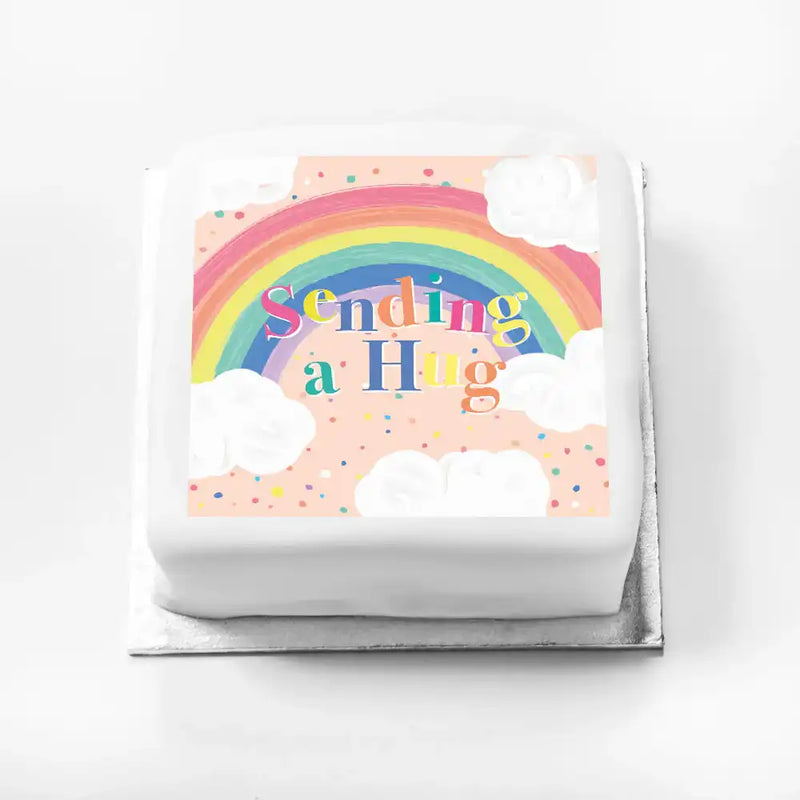 Personalised Slogan Gift Cake – Rainbow Pink Sending a Hug Without Name Personalised Cake