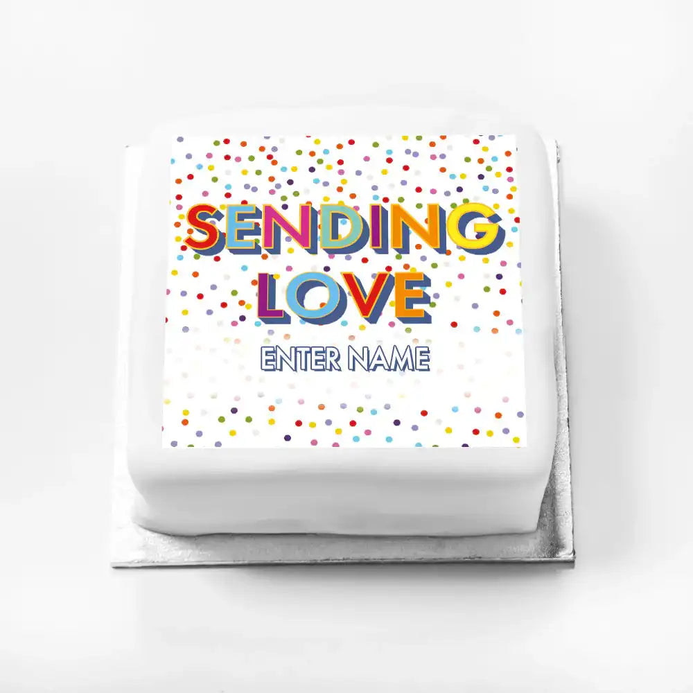 Personalised Slogan Gift Cake – Bright Dots Sending Love With Name Personalised Cake
