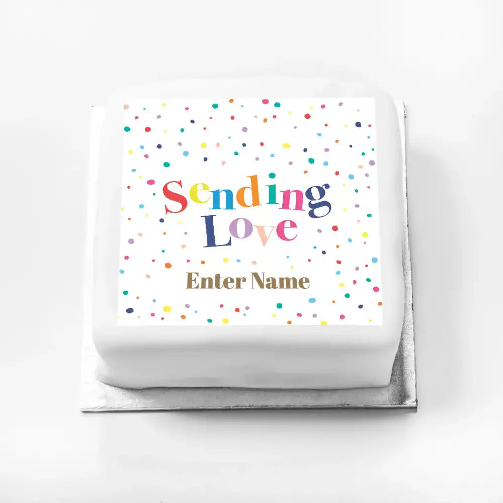 Personalised Slogan Gift Cake – Pastel Dots Sending Love With Name Personalised Cake