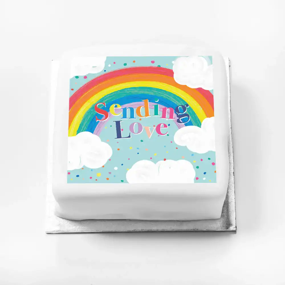 Personalised Slogan Gift Cake – Rainbow Blue Sending Love Without Name Personalised Cake