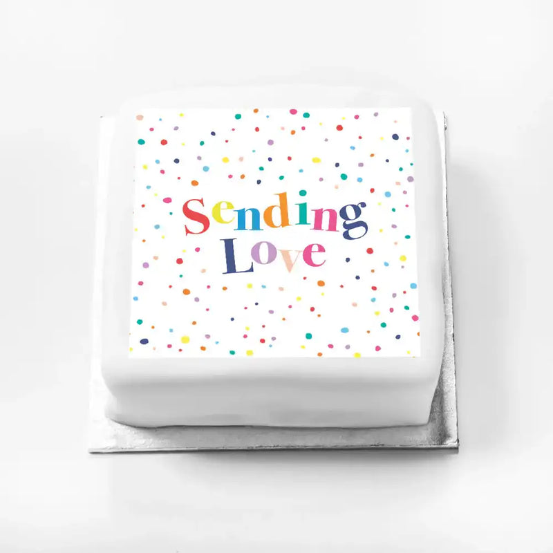 Personalised Slogan Gift Cake – Pastel Dots Sending Love Without Name Personalised Cake