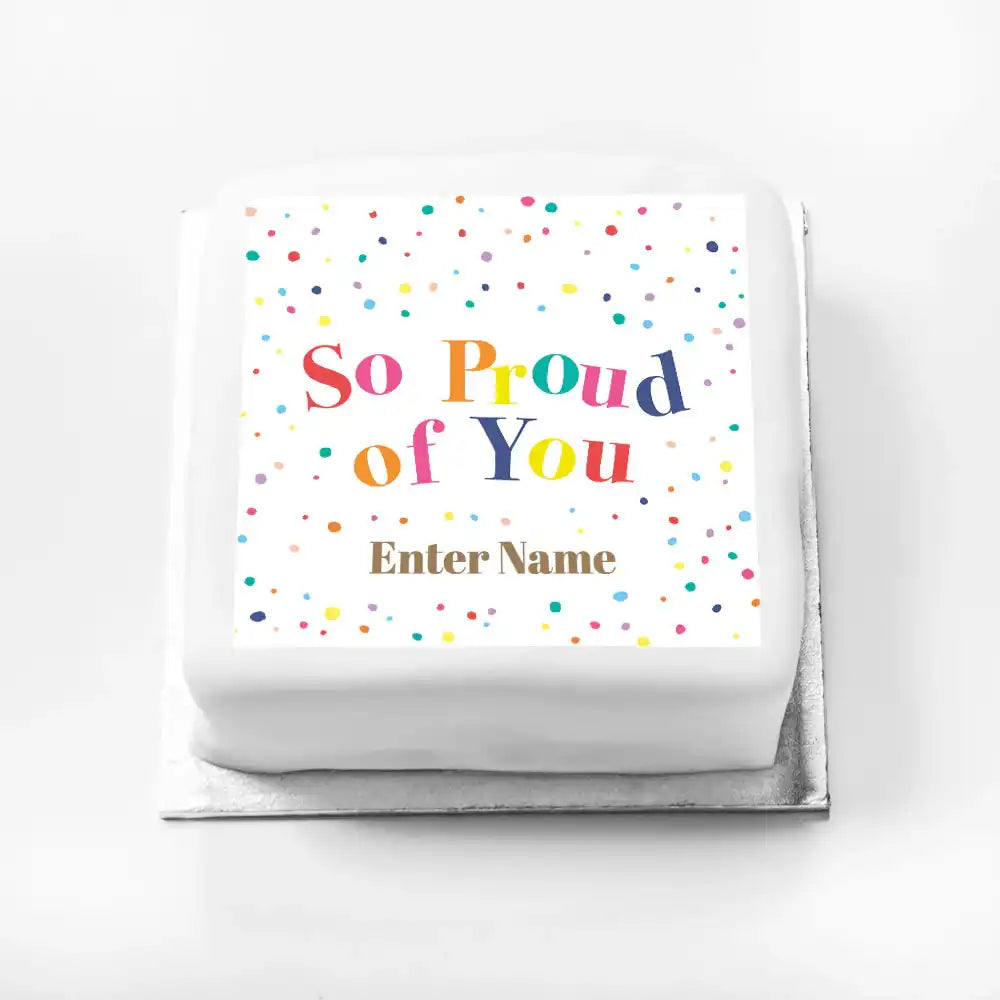 Personalised Slogan Gift Cake – Pastel Dots So Proud of You With Name Personalised Cake