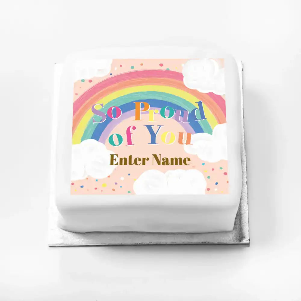 Personalised Slogan Gift Cake – Rainbow Pink So Proud of You With Name Personalised Cake