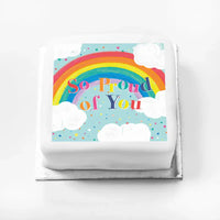 Personalised Slogan Gift Cake – Rainbow Blue So Proud of You Without Name Personalised Cake