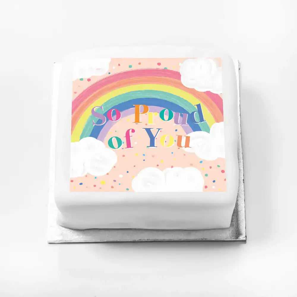 Personalised Slogan Gift Cake – Rainbow Pink So Proud of You Without Name Personalised Cake