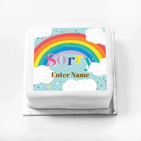 Personalised Slogan Gift Cake – Rainbow Blue Sorry With Name Personalised Cake