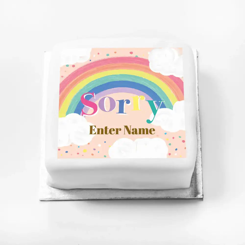 Personalised Slogan Gift Cake – Rainbow Pink Sorry With Name Personalised Cake