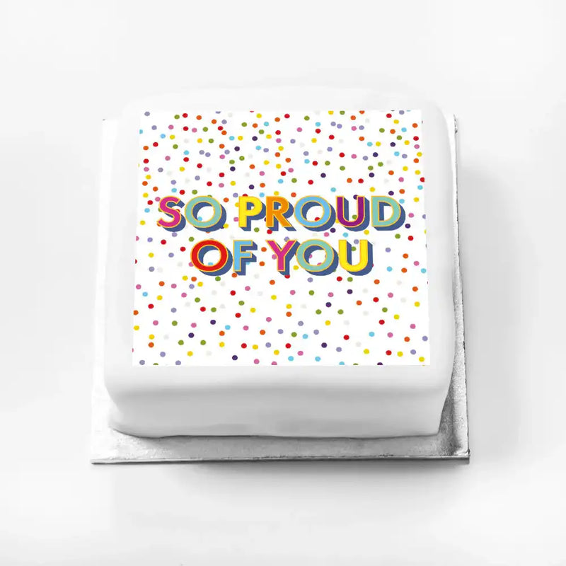Personalised Slogan Gift Cake – Bright Dots So Proud of You Without Name Personalised Cake