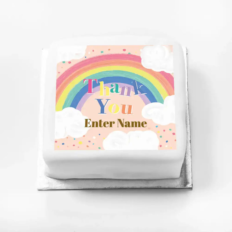 Personalised Slogan Gift Cake – Rainbow Pink Thank You With Name Personalised Cake