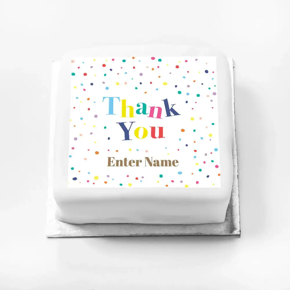 Personalised Slogan Gift Cake – Pastel Dots Thank You With Name Personalised Cake