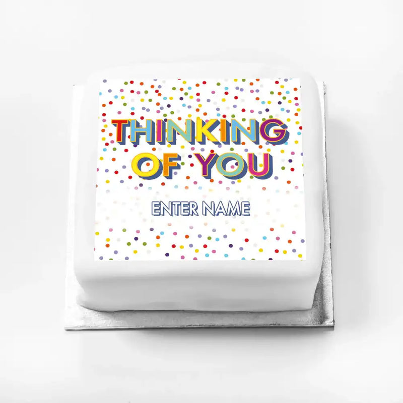Personalised Slogan Gift Cake – Bright Dots Thinking of You With Name Personalised Cake