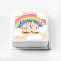 Personalised Slogan Gift Cake – Rainbow Pink Thinking of You With Name Personalised Cake