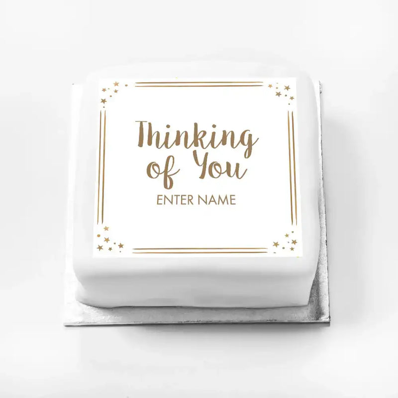 Personalised Slogan Gift Cake – Rose Gold Dots Thinking of You With Name Personalised Cake
