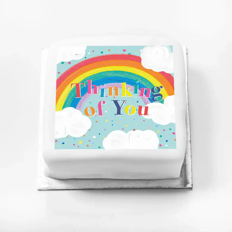Personalised Slogan Gift Cake – Rainbow Blue Thinking of You Without Name Personalised Cake