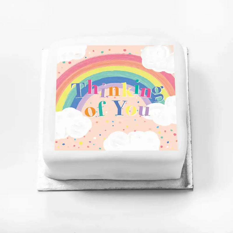 Personalised Slogan Gift Cake – Rainbow Pink Thinking of You Without Name Personalised Cake