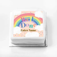 Personalised Slogan Gift Cake – Rainbow Pink Well Done With Name Personalised Cake