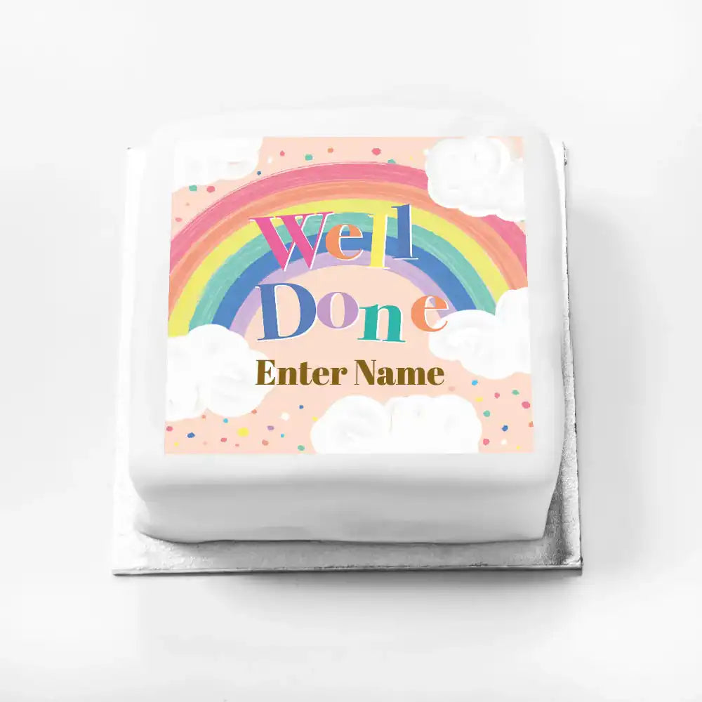 Personalised Slogan Gift Cake – Rainbow Pink Well Done With Name Personalised Cake