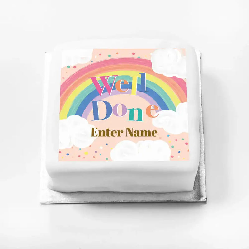 Personalised Slogan Gift Cake – Rainbow Pink Well Done With Name Personalised Cake