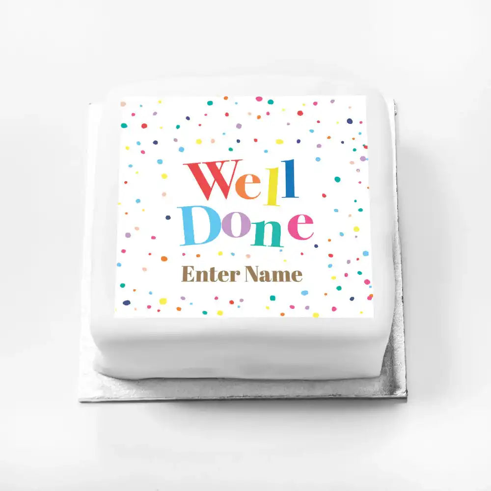 Personalised Slogan Gift Cake – Pastel Dots Well Done With Name Personalised Cake