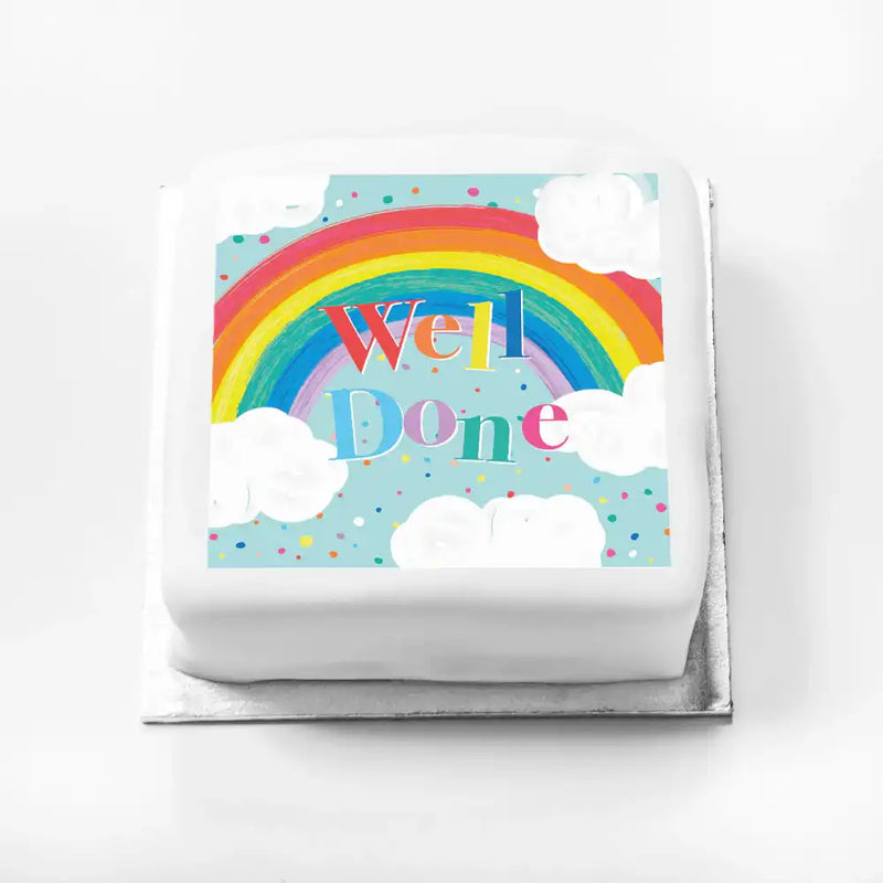 Personalised Slogan Gift Cake – Rainbow Blue Well Done Without Name Personalised Cake