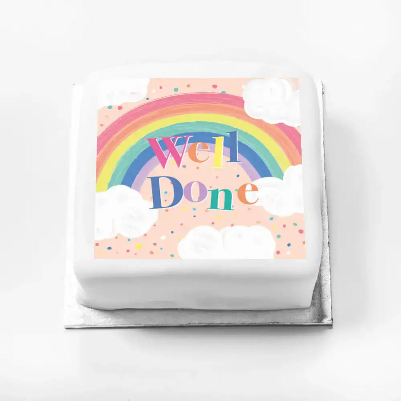Personalised Slogan Gift Cake – Rainbow Pink Well Done Without Name Personalised Cake