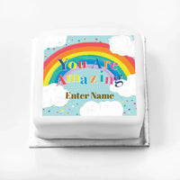 Personalised Slogan Gift Cake – Rainbow Blue You are Amazing With Name Personalised Cake