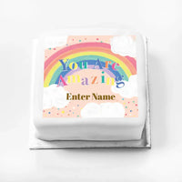 Personalised Slogan Gift Cake – Rainbow Pink You are Amazing With Name Personalised Cake