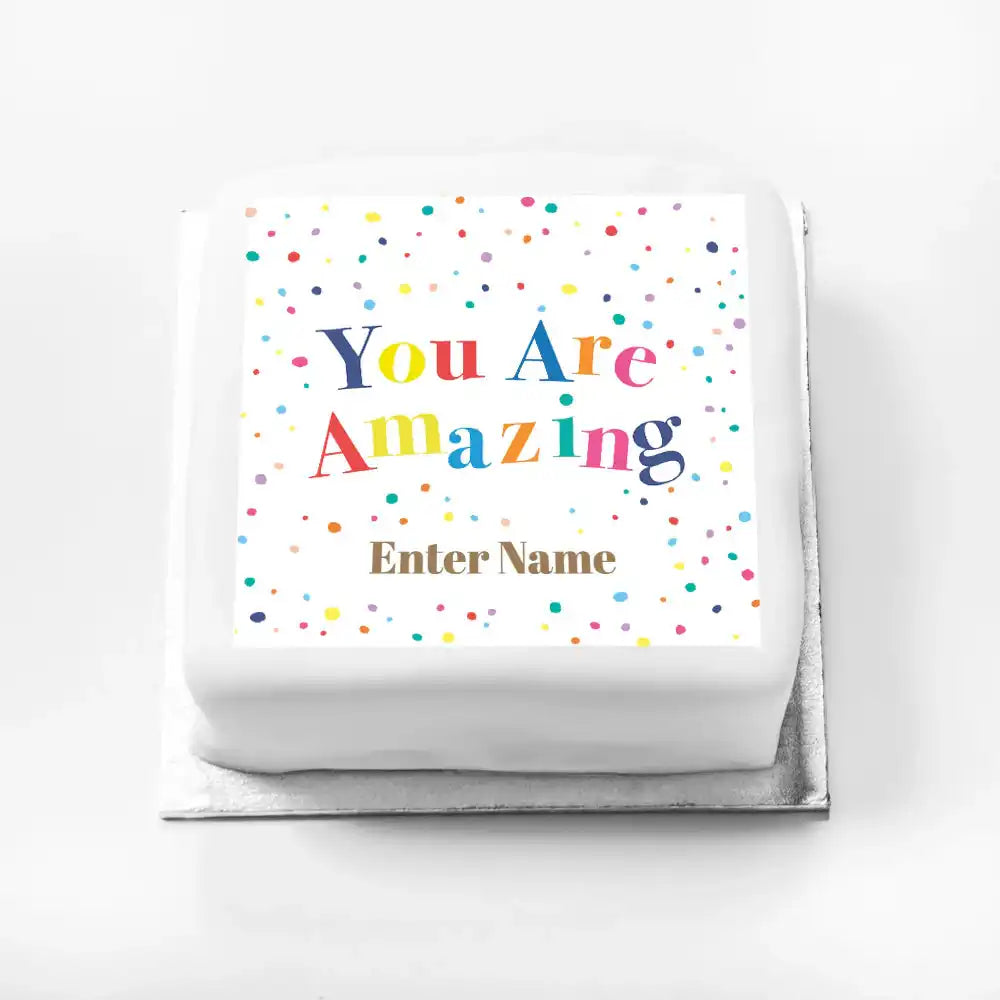 Personalised Slogan Gift Cake – Pastel Dots Your are Amazing With Name Personalised Cake
