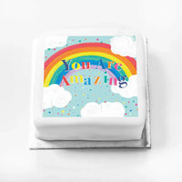 Personalised Slogan Gift Cake – Rainbow Blue You are Amazing Without Name Personalised Cake