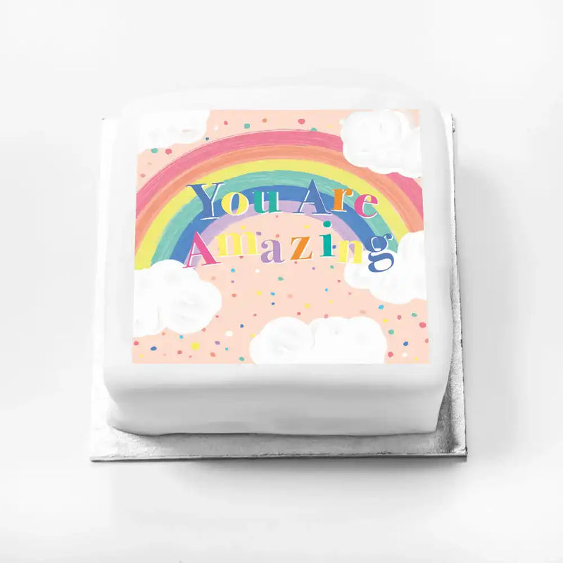 Personalised Slogan Gift Cake – Rainbow Pink You are Amazing Without Name Personalised Cake