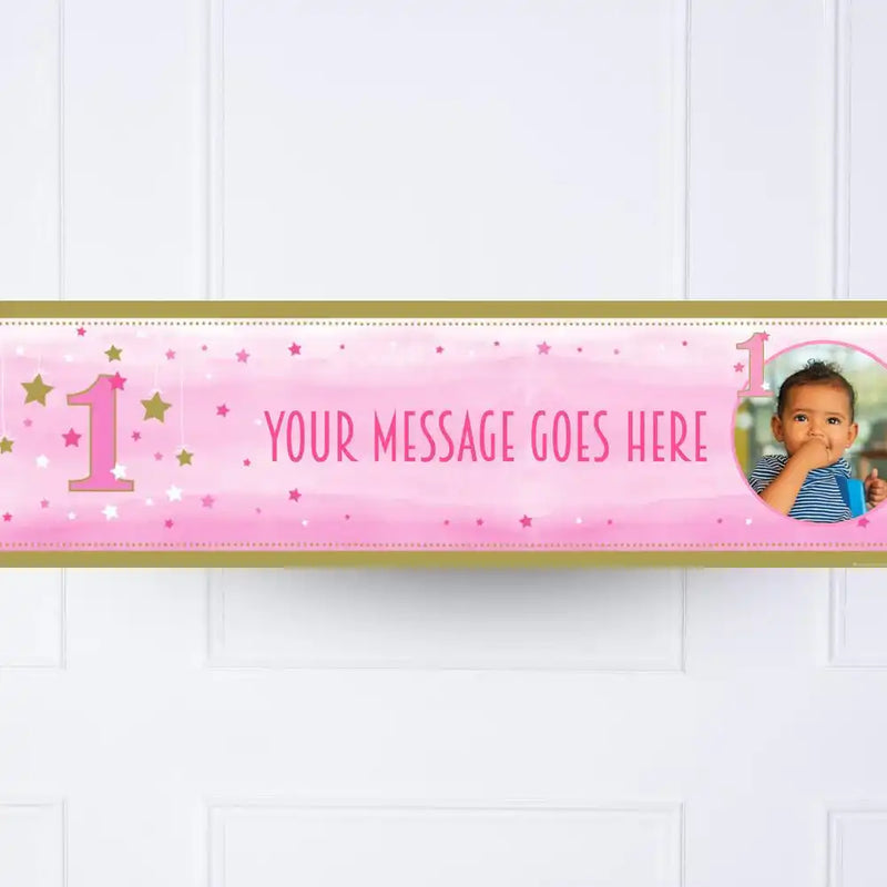 One Little Star Pink Personalised Party Banner Yes Personalised Banner