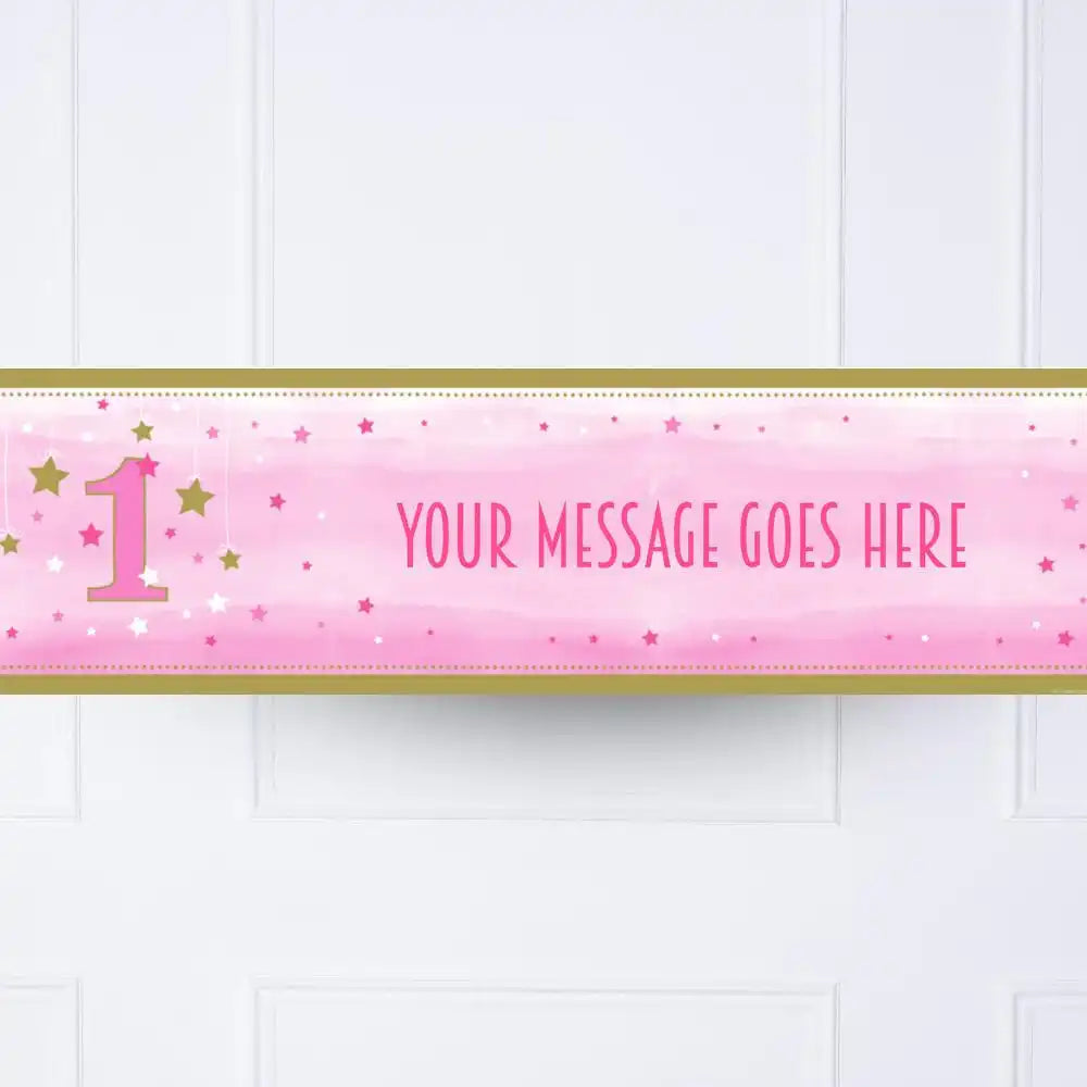 One Little Star Pink Personalised Party Banner No Personalised Banner